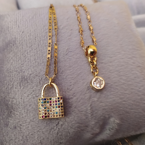 Zircon multicolored keylock pendant - charms, ορείχαλκος, ατσάλι, ζιργκόν - 3