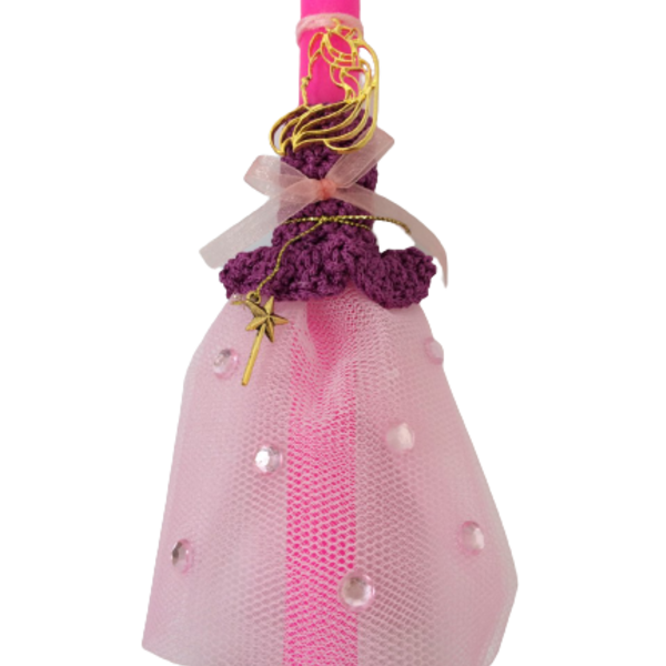 Σετ λαμπάδα αστραφτερή πριγκίπισσα μωβ με χειροποίητο πορτοφολάκι. - κορίτσι, λαμπάδες, για παιδιά, πριγκίπισσες, για μωρά - 3