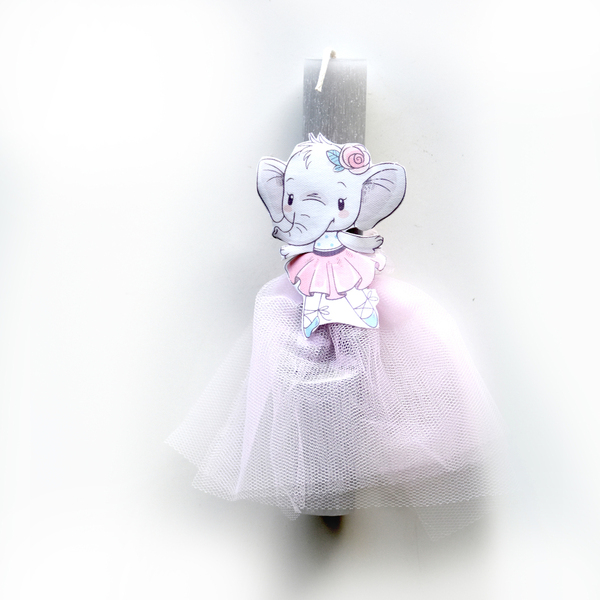 Λαμπάδα μπαλαρίνα ελεφαντάκι με με ρόζ τούλινη φούστα - κορίτσι, λαμπάδες, για παιδιά, πριγκίπισσες, ζωάκια