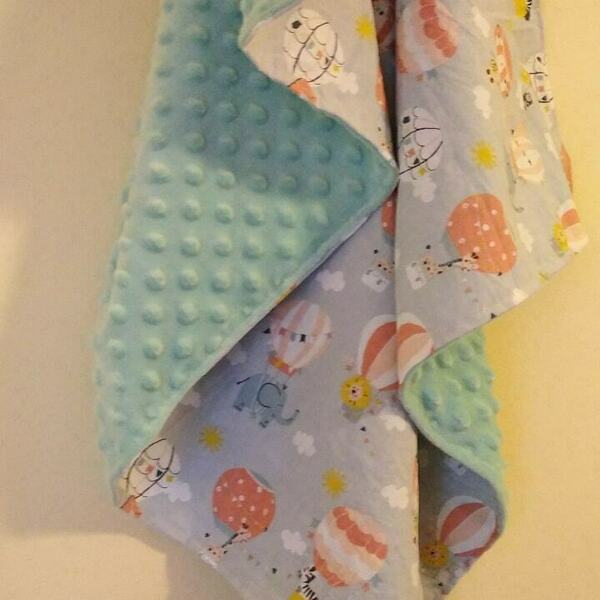Χειροποίητο κουβερτάκι διπλής όψης με κουκουλίτσα και πονπον - κορίτσι, αγόρι, βρεφικά, δώρα για μωρά, κουβέρτες - 3