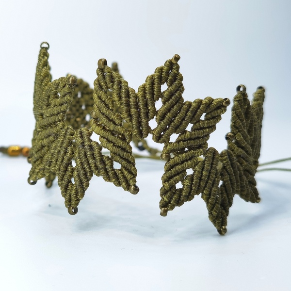 Βραχιόλι Μακραμέ με φύλλα - μακραμέ, λουλούδι, boho, χεριού, αυξομειούμενα - 2