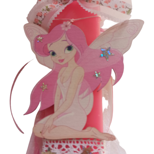 Χειροποίητη ροζ αρωματική λαμπάδα 25 cm x4.5 cm με μικρή νεράιδα - κορίτσι, λαμπάδες, για παιδιά, για εφήβους, πασχαλινά δώρα