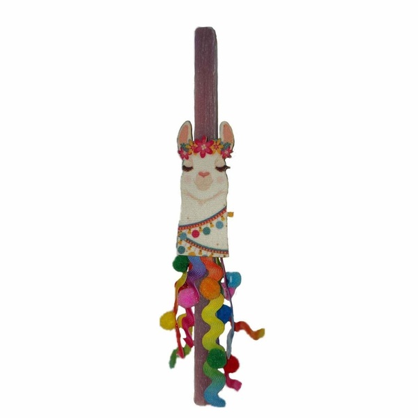 Λαμπάδα λάμα / llama 3 τετράγωνο μωβ κερί 29cm - κορίτσι, λαμπάδες, για παιδιά, για εφήβους - 2