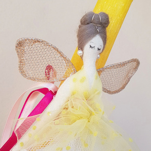 Πασχαλινή Κίτρινη Αρωματική Λαμπάδα Πάνινη Κούκλα Νεράϊδα-Μπαλαρίνα 30cm - κορίτσι, λαμπάδες, μπαλαρίνες, για παιδιά, για εφήβους - 4