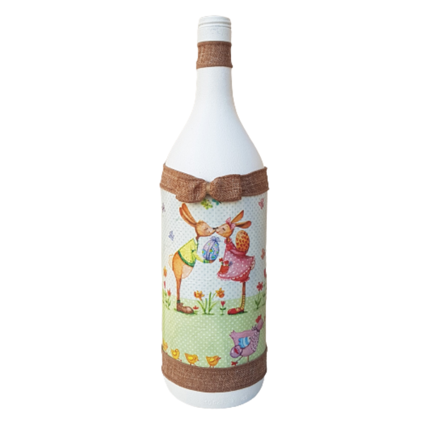 Διακοσμητικό Γυάλινο Μπουκάλι Ντεκουπάζ για Πάσχα (Λαγουδάκια) - γυαλί, αυγό, ζευγάρια, για ενήλικες, διακοσμητικά μπουκάλια