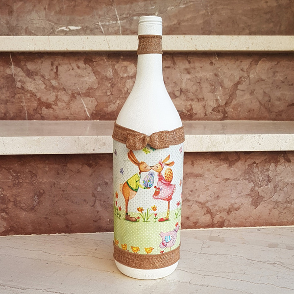 Διακοσμητικό Γυάλινο Μπουκάλι Ντεκουπάζ για Πάσχα (Λαγουδάκια) - γυαλί, αυγό, ζευγάρια, για ενήλικες, διακοσμητικά μπουκάλια - 3