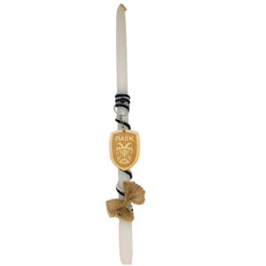 Χειροποίητη Λαμπάδα με Ξύλινο Μπρελόκ ΠΑΟΚ σε Λευκό Χρώμα 38cm - λαμπάδες, για παιδιά, για ενήλικες, για εφήβους