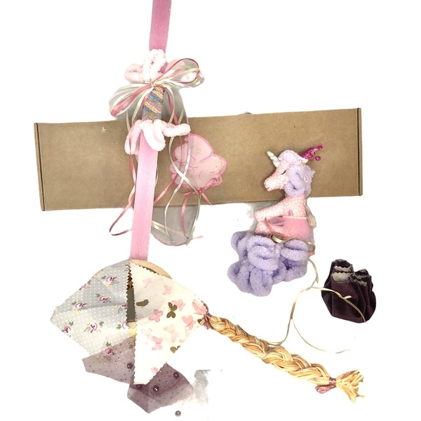 Αρωματική Λαμπαδα με μονοκερο ροζ με λευκεσ Πιτσιλιές με τσαντάκι και αξεσουάρ - κορίτσι, λαμπάδες, μονόκερος, για παιδιά, για εφήβους - 4