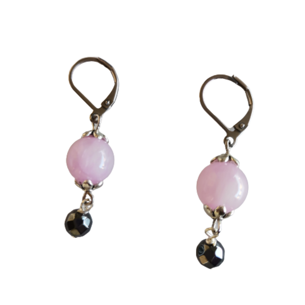 Σκουλαρίκια με ροζ νεφρίτη - ημιπολύτιμες πέτρες, ατσάλι, κρεμαστά