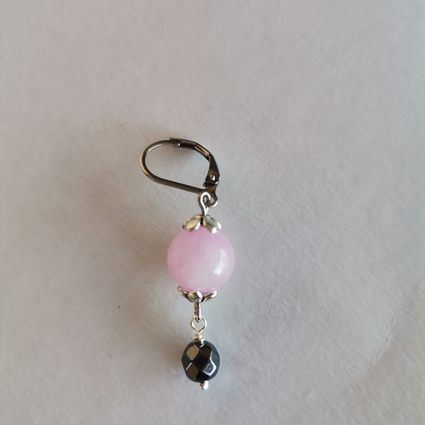 Σκουλαρίκια με ροζ νεφρίτη - ημιπολύτιμες πέτρες, ατσάλι, κρεμαστά - 3