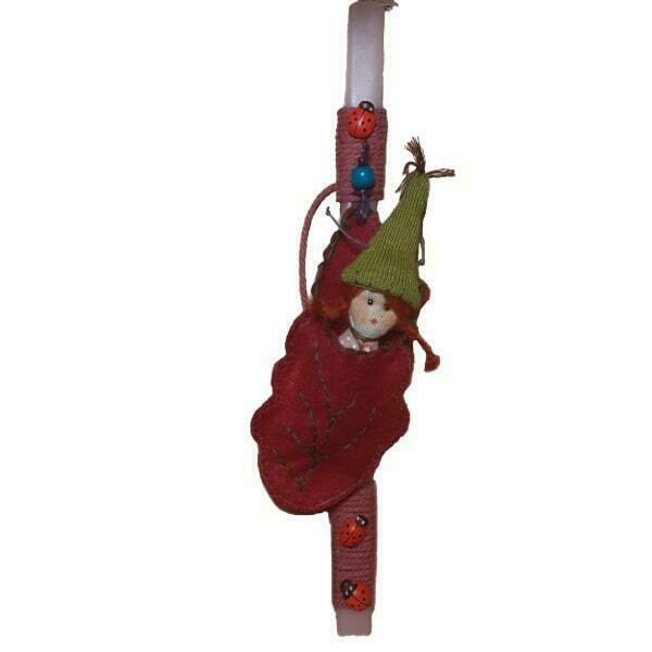 Λαμπάδα pocket doll "Κάμπια σε κόκκινο φύλλο" - κορίτσι, λαμπάδες, για παιδιά, κούκλες
