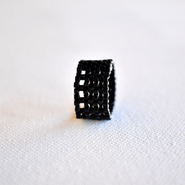 Δαχτυλίδι μαύρο unisex με χάντρες Miyuki delica - γυναικεία, ανδρικά, χάντρες, σταθερά, μεγάλα - 2
