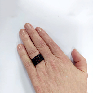 Δαχτυλίδι μαύρο unisex με χάντρες Miyuki delica - γυναικεία, ανδρικά, χάντρες, σταθερά, μεγάλα - 3