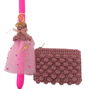 Σετ πριγκίπισσα ροζ με χειροποίητο πορτοφολάκι και κολιέ - κορίτσι, λαμπάδες, για παιδιά, πριγκίπισσες, για μωρά - 2