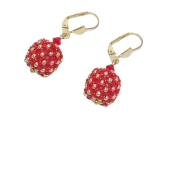 Χειροποιητα σκουλαρικια από χάντρες και κρύσταλλα σε κόκκινο χρώμα - γυαλί, μικρά, boho, κρεμαστά, faux bijoux - 2