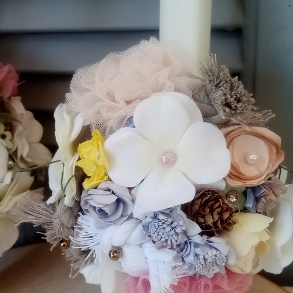 Λαμπάδα πασχαλινή, αρωματική με λουλούδια - κορίτσι, λαμπάδες, για παιδιά, πασχαλινά δώρα - 3