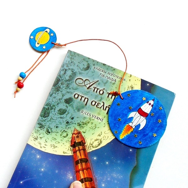 Λαμπάδα χειροποίητη, με σελιδοδείκτη, πύραυλο, αστέρια και πλανήτες. 40cm - αγόρι, λαμπάδες, για παιδιά, για εφήβους, πύραυλοι - 4