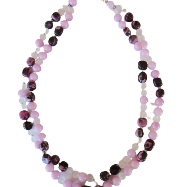 Διπλό κολιέ με ροζ νεφρίτη και ίασπι - ημιπολύτιμες πέτρες, επάργυρα, κοντά