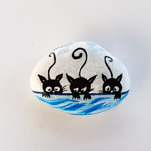 Ζωγραφιστή πέτρα Cats & Fishes - ζωγραφισμένα στο χέρι, ψάρι, διακοσμητικά