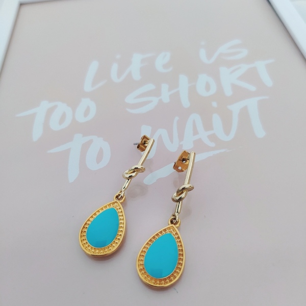 Turquoise smalto earrings - επιχρυσωμένα, ορείχαλκος, δάκρυ, κρεμαστά, faux bijoux - 2