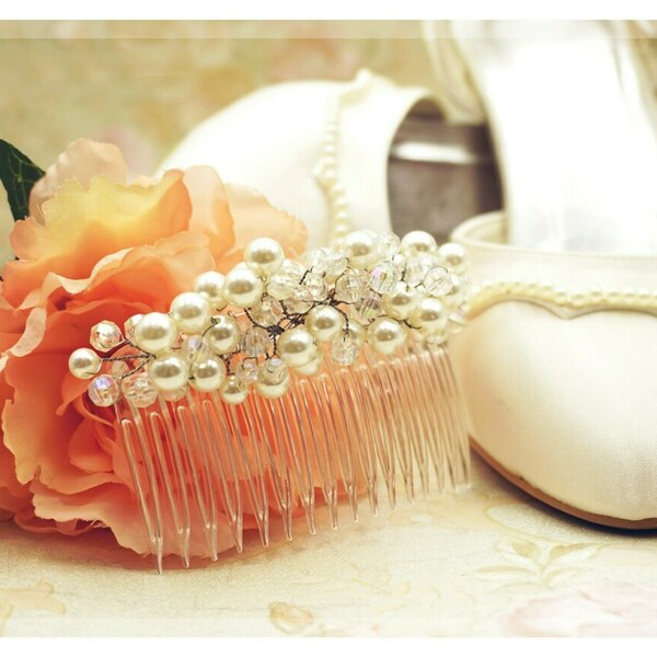 Hair Comb full of pearls and crystal beads - για τα μαλλιά