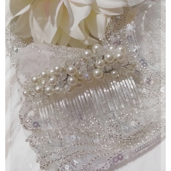 Hair Comb full of pearls and crystal beads - για τα μαλλιά - 3