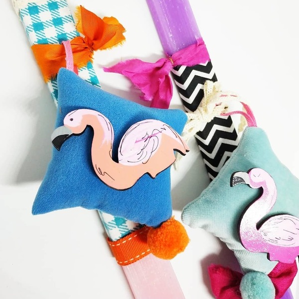 Λαμπάδα με καρφίτσα φλαμίνγκο - κορίτσι, λαμπάδες, flamingos, για παιδιά