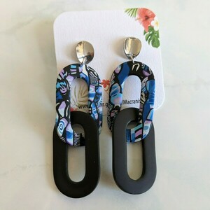 Polymer Clay Chain Earrings - πηλός, ατσάλι, κρεμαστά - 3