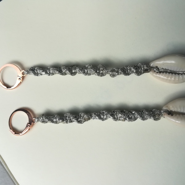 Σκουλαρίκια dna - ορείχαλκος, κοχύλι, μακραμέ, μικρά, κρεμαστά - 3