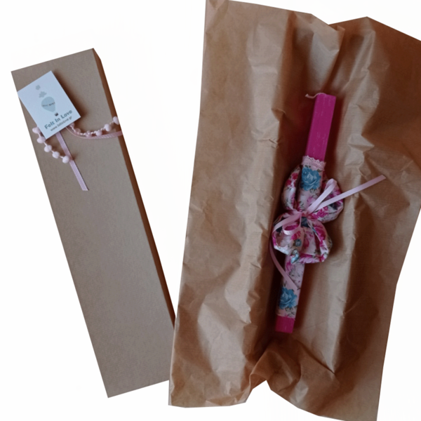 Πασχαλινή λαμπάδα με ροζ-γαλάζιο φλοραλ scrunchies για τα μαλλιά - κορίτσι, λαμπάδες, για ενήλικες, για εφήβους