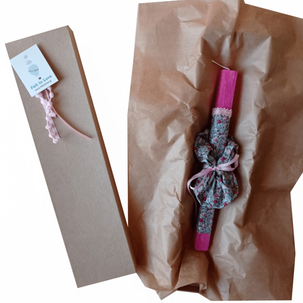 Πασχαλινή λαμπάδα με μέντα και ροζ φλοραλ scrunchies για τα μαλλιά - κορίτσι, λαμπάδες, για ενήλικες, για εφήβους