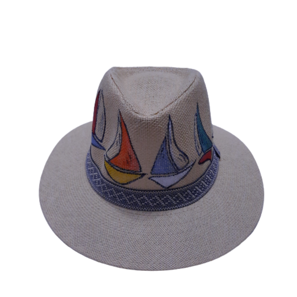 Καπέλο με βάρκες - ζωγραφισμένα στο χέρι, καπέλο, ψάθινα - 3