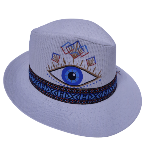 Καπέλο eye - ζωγραφισμένα στο χέρι, ethnic, ψάθινα