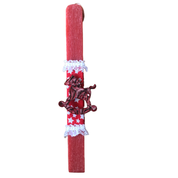 Χειροποίητη Αρωματική Λαμπάδα Κόκκινη με Ξύλινο Αλογάκι - κορίτσι, αγόρι, λαμπάδες, για παιδιά, ζωάκια