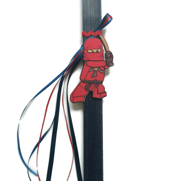 Πασχαλινή μπλε αρωματική λαμπάδα με τον κόκκινο ninja, 32 εκατοστά. - αγόρι, λαμπάδες, για παιδιά - 2