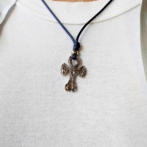 Βυζαντινός σταυρός σε μπλε snake cord, 40εκ. - κολιέ, κορδόνια, δώρα για άντρες, σταυροί - 3