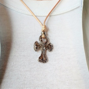 Βυζαντινός σταυρός σε μπεζ snake cord, 41εκ. - κολιέ, κορδόνια, δώρα για άντρες, σταυροί - 3