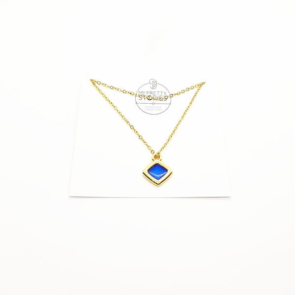 "Blue Necklace" - Μίνιμαλ κολιέ - charms, επιχρυσωμένα, minimal, κοντά, ατσάλι - 2