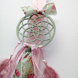 Αρωματική Λαμπάδα με Ονειροπαγίδα Πράσινη ♥ Φλοράλ ροζ 30cm - κορίτσι, λουλούδια, λαμπάδες, για παιδιά, για εφήβους - 2