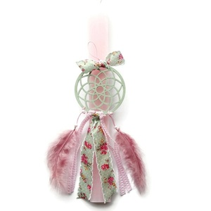 Αρωματική Λαμπάδα με Ονειροπαγίδα Πράσινη ♥ Φλοράλ ροζ 30cm - κορίτσι, λουλούδια, λαμπάδες, για παιδιά, για εφήβους - 3