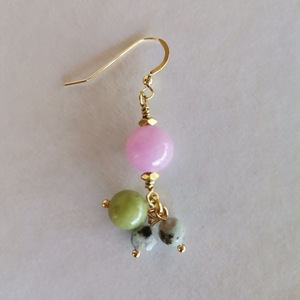 Σκουλαρίκια με ροζ νεφρίτη και πράσινο ίασπι - ασήμι, ημιπολύτιμες πέτρες, επιχρυσωμένα, κρεμαστά - 5