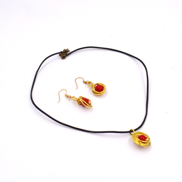 Κολιέ & σκουλαρίκια με κόκκινο χαουλίτη σετ - ορείχαλκος, μαμά, κοσμήματα, πασχαλινά δώρα, σετ κοσμημάτων - 2