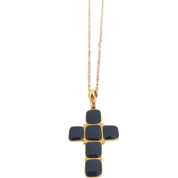Cross pendant με ατσάλινη αλυσιδα - μεγάλα, επιχρυσωμένα, ορείχαλκος, ατσάλι, σταυρός