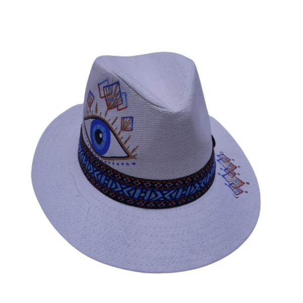Καπέλο eye - ζωγραφισμένα στο χέρι, ethnic, ψάθινα - 2