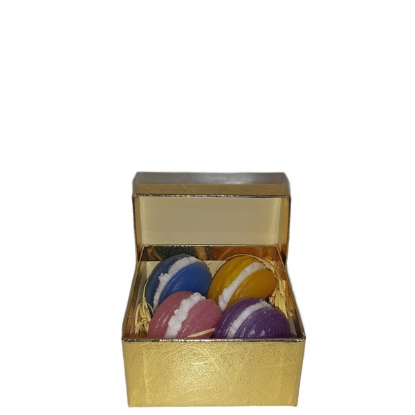 Κερί Χειροποίητο Αρωματικό Macarons Μωβ-Ροζ-Κίτρινο-Μπλε Σετ των 4 τμχ 4x2,5cm/τμχ - αρωματικά κεριά - 2