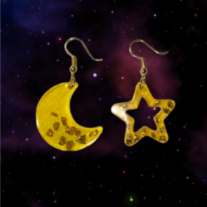 Σκουλαρίκια αστέρι και φεγγάρι - ημιπολύτιμες πέτρες, γυαλί, μικρά, κρεμαστά, φθηνά - 2