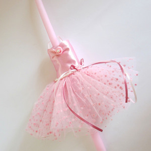 Λαμπάδα μπαλαρίνα με φόρεμα από τούλι και ύφασμα ροζ 40εκ. - κορίτσι, λαμπάδες, για παιδιά - 4
