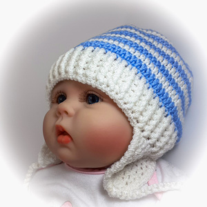 Πλεκτό σετ λευκό-μπλε για μωρά / σκουφάκι/ παπούτσια/ κουνελάκια/ 0-12/ Crochet white-blue set/ hat, booties for a baby boy/ bunnies - αγόρι, σετ, βρεφικά ρούχα - 2