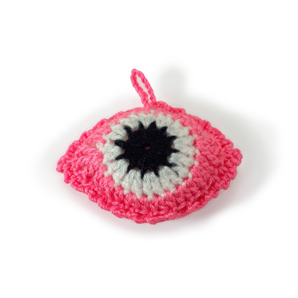 Πλεκτό φουσκωτό ροζ ματάκι/ γούρι /Crochet inflatable pink eye/ lucky charm - κορίτσι, φυλαχτά