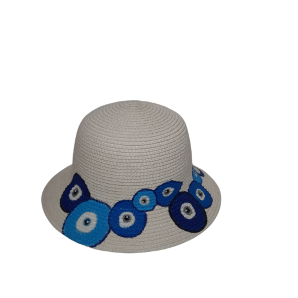 Παιδικό καπέλο blue eyes - ζωγραφισμένα στο χέρι, κορίτσι, απαραίτητα καλοκαιρινά αξεσουάρ, καπέλα - 2